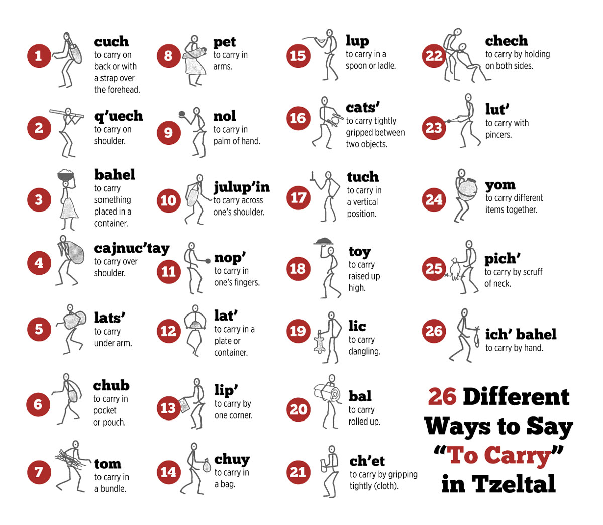 26 different ways to say carry in Tzeltal